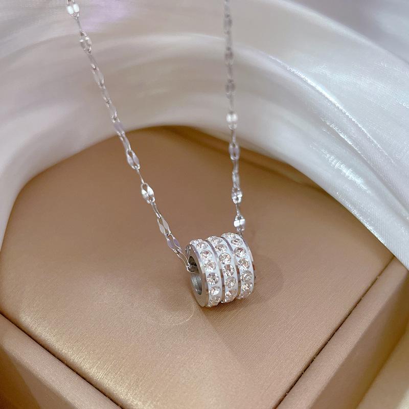 Three-Ring Small Waist Personality Minimalist Furnace Real Gold Necklace Female Collarbone Chain