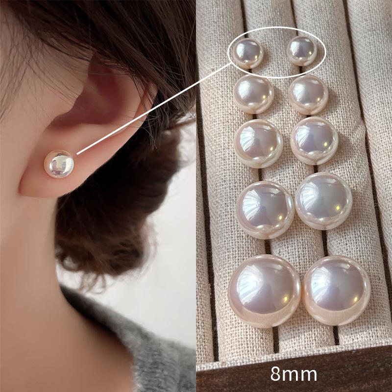 New Year's Pearl Stud Earrings: Women's Versatile 925 Silver Needles with Milky White Pearls
