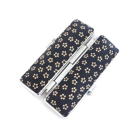 Traditional Craft Inden Seal Case for 13.5mm/15.0mm, C-34 Navy Inden Cherry Blossoms with Ink Pad, Deer Leather Lacquer Finish