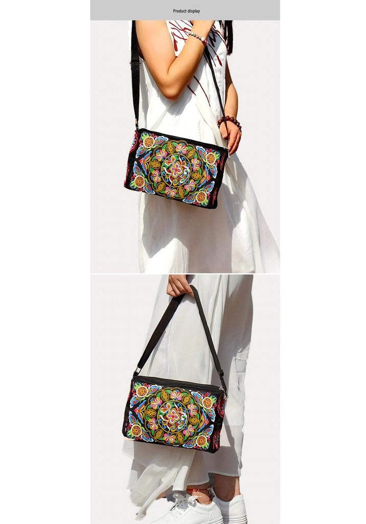 Ethnic Double-Sided Embroidered Floral Handbag - Women's Casual Canvas Shoulder & Crossbody Bag