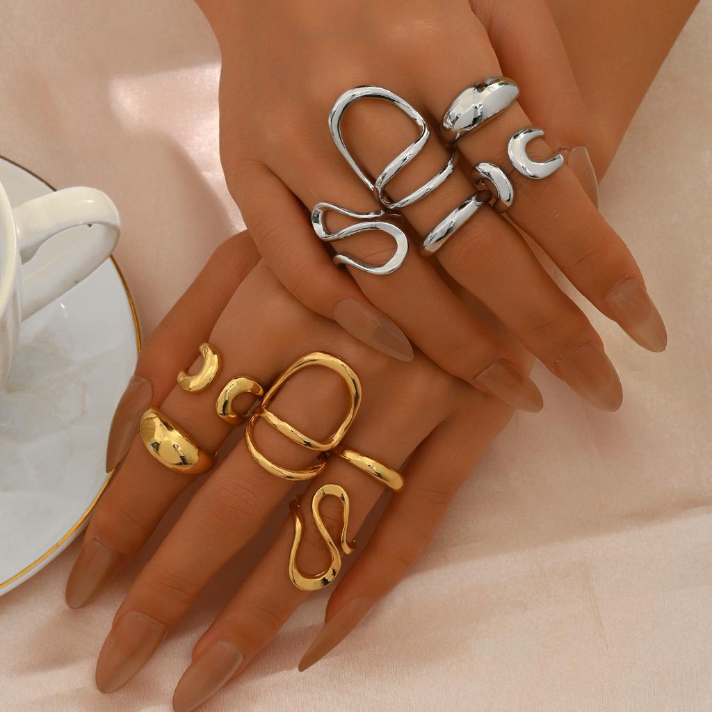 Wind Geometry Women's Ring Set, Premium Metal Twist Design Versatile Open Index Finger Ring