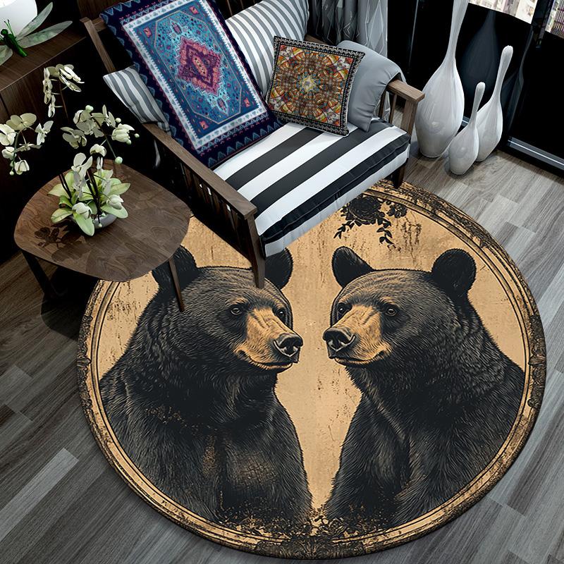 Black Bears Round Area Rug,Carpet Rug for Living Room Bedroom Sofa Playroom Decor,Non-slip Floor Mat