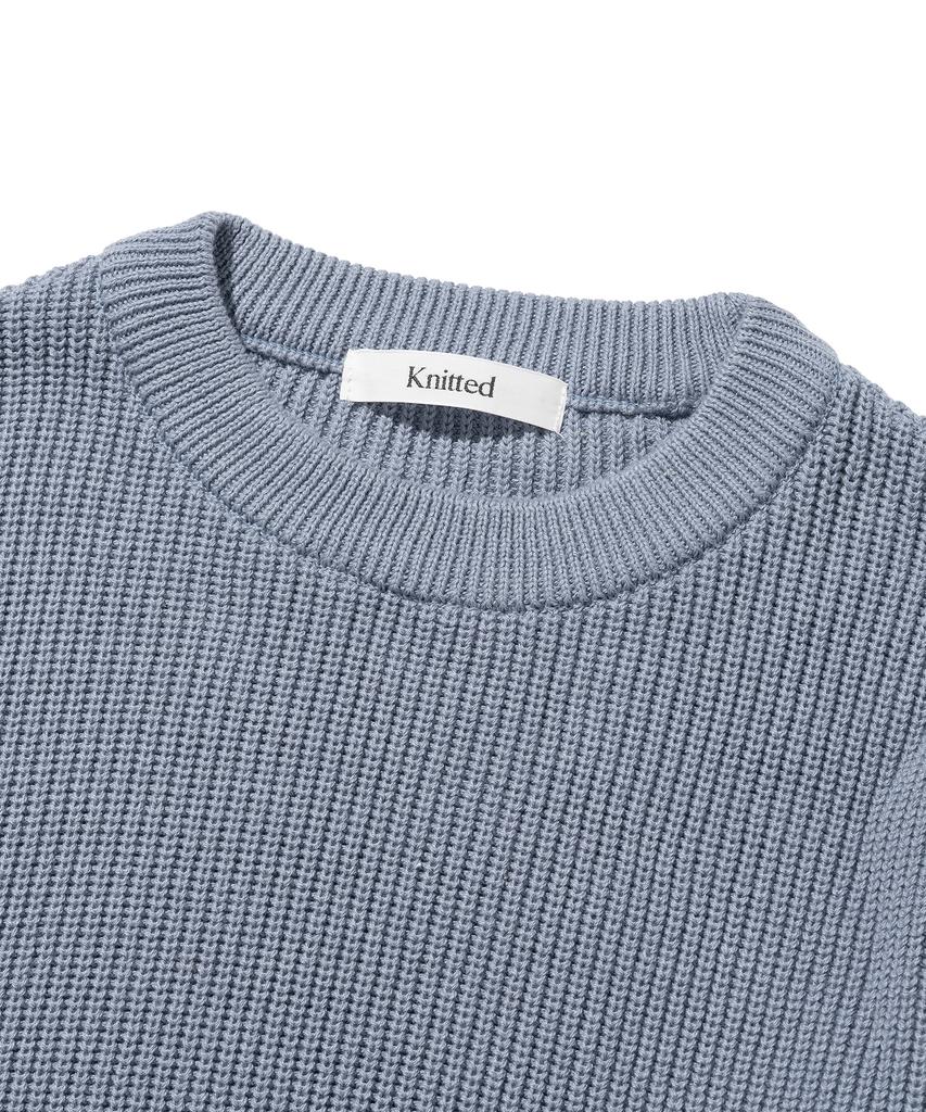 KNITTED Soft Cotton Drop Shoulder Waffle Knit Stone Blue