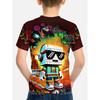 T-shirt z wzorem pikselowego robota - Nadruk cyfrowy 3D na całe ciało, Wzór gry, Oddychający letni top z krótkim rękawem do noszenia na co dzień