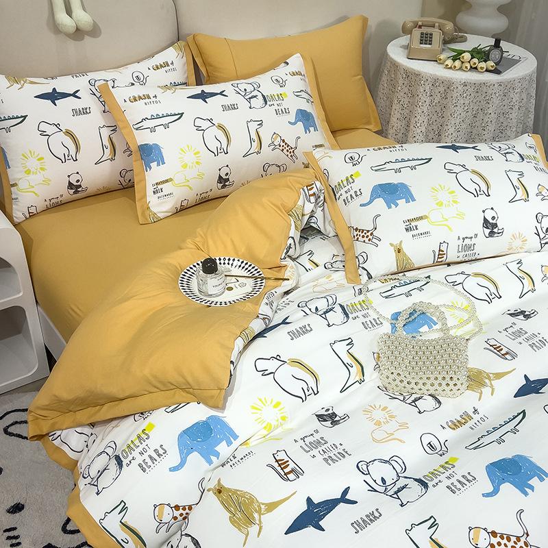 Category A Maternal and Infant Grade Washed Cotton and Linen Bed Cotton Four-piece Set and Three-piece Set Pure Cotton Bed Sheet and Quilt Cover