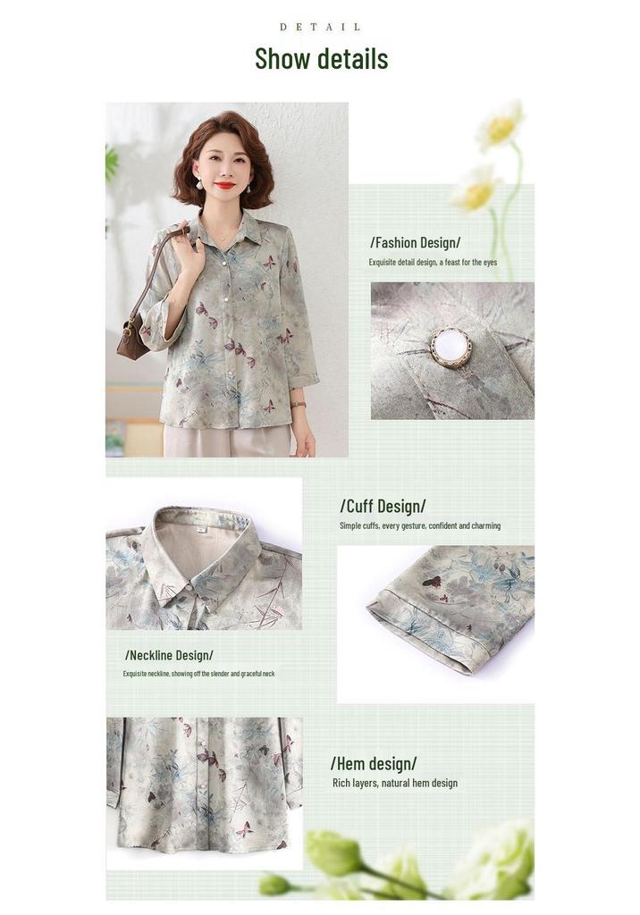 Stylish Summer Blouse for Moms: Fashionable Seven-Sleeve Top for Middle-Aged and Elderly Women
