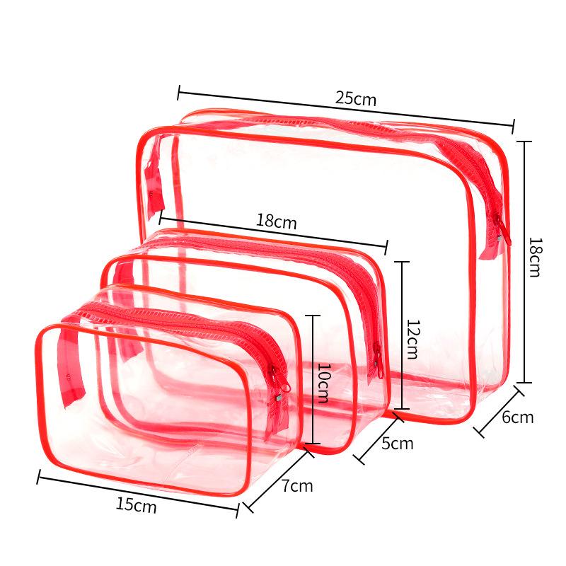 3Pcs Transparent Pvc Cosmetic Bag Waterproof Zipper Clear Makeup Pouch Portable For Travel Bathroom Storage