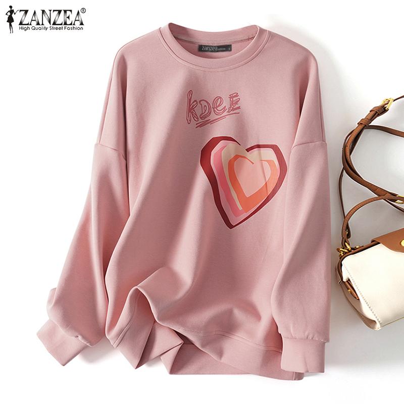 

ZANZEA Принт Повседневный O-образный вырез Длинный рукав Женщины Пуловер Толстовка