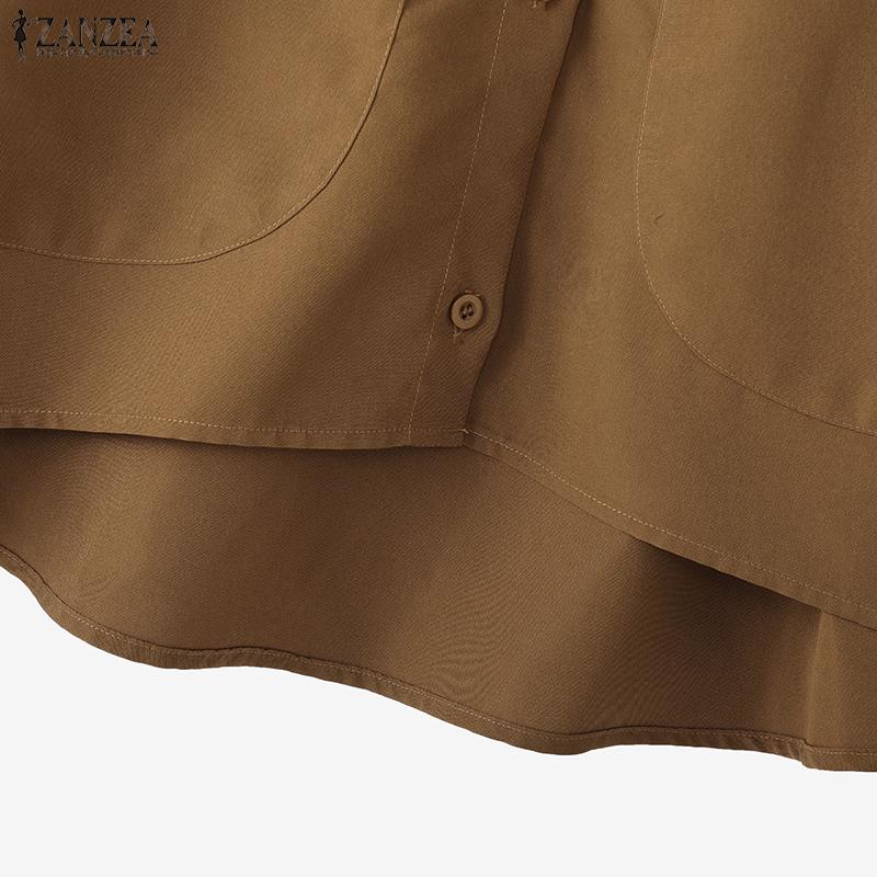 ZANZEA Women Casual Round Neck Loose Long Sleeve Solid Blouse