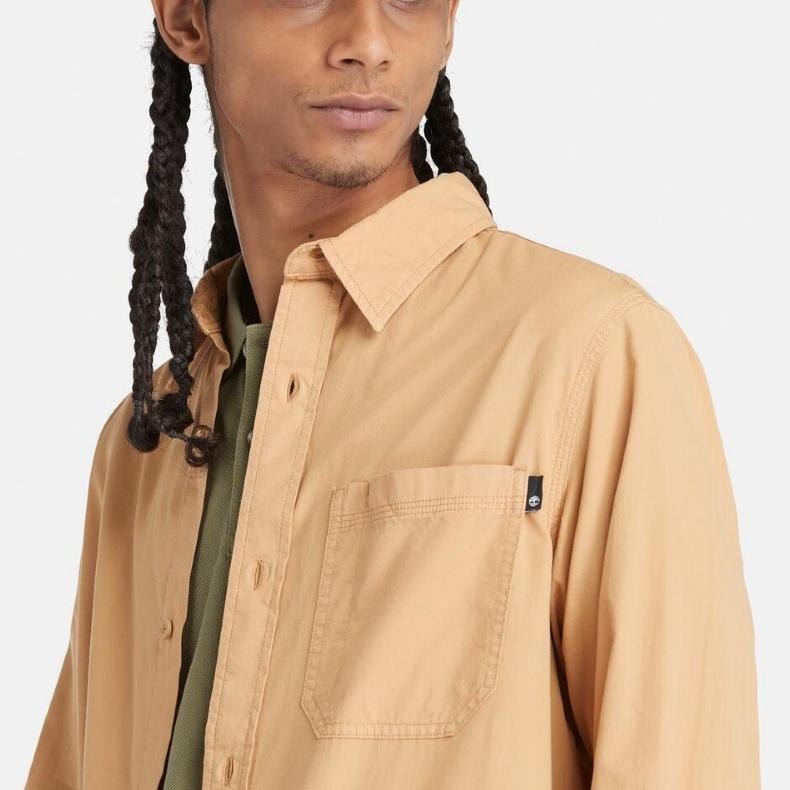 Timberland Simple Comfortable Solid Color Pointed Collar Long Sleeve Shirt Men Shirts Orange A42J5-EH3