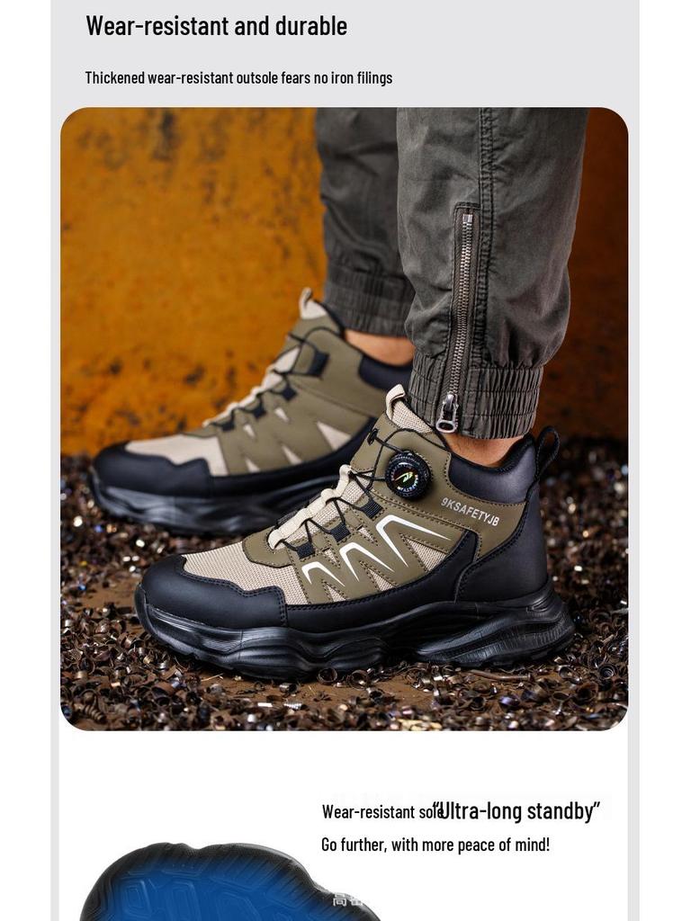 Men's High-Top Safety Boots: Anti-Smash, Anti-Puncture, Durable, Comfortable, Easy Button Closure for Work Protection