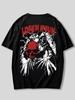 Guys Skull Graphic Cotton T-Shirt – Letter Print Streetwear Tee, Casual Gothic