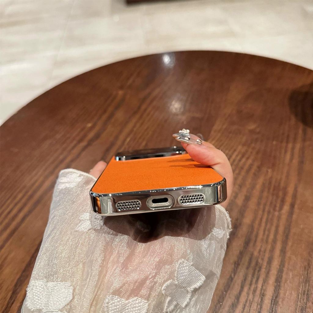 Orange Leather Textured Phone Case for Apple 17 Pro Max with High-End Lens Protection