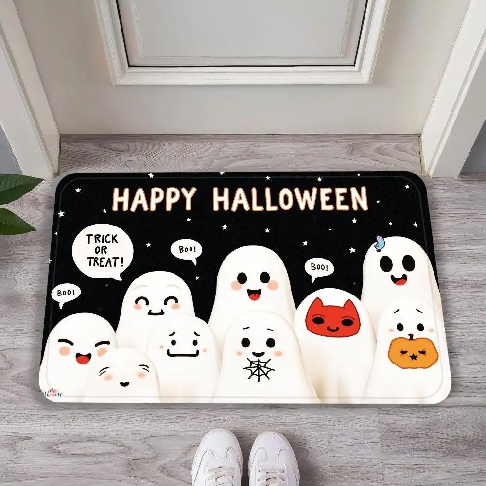 Ghost Castle Halloween Flannel Decorative Carpet, Anti-Slip and Comfortable Home Decoration for The Entrance Foyer
