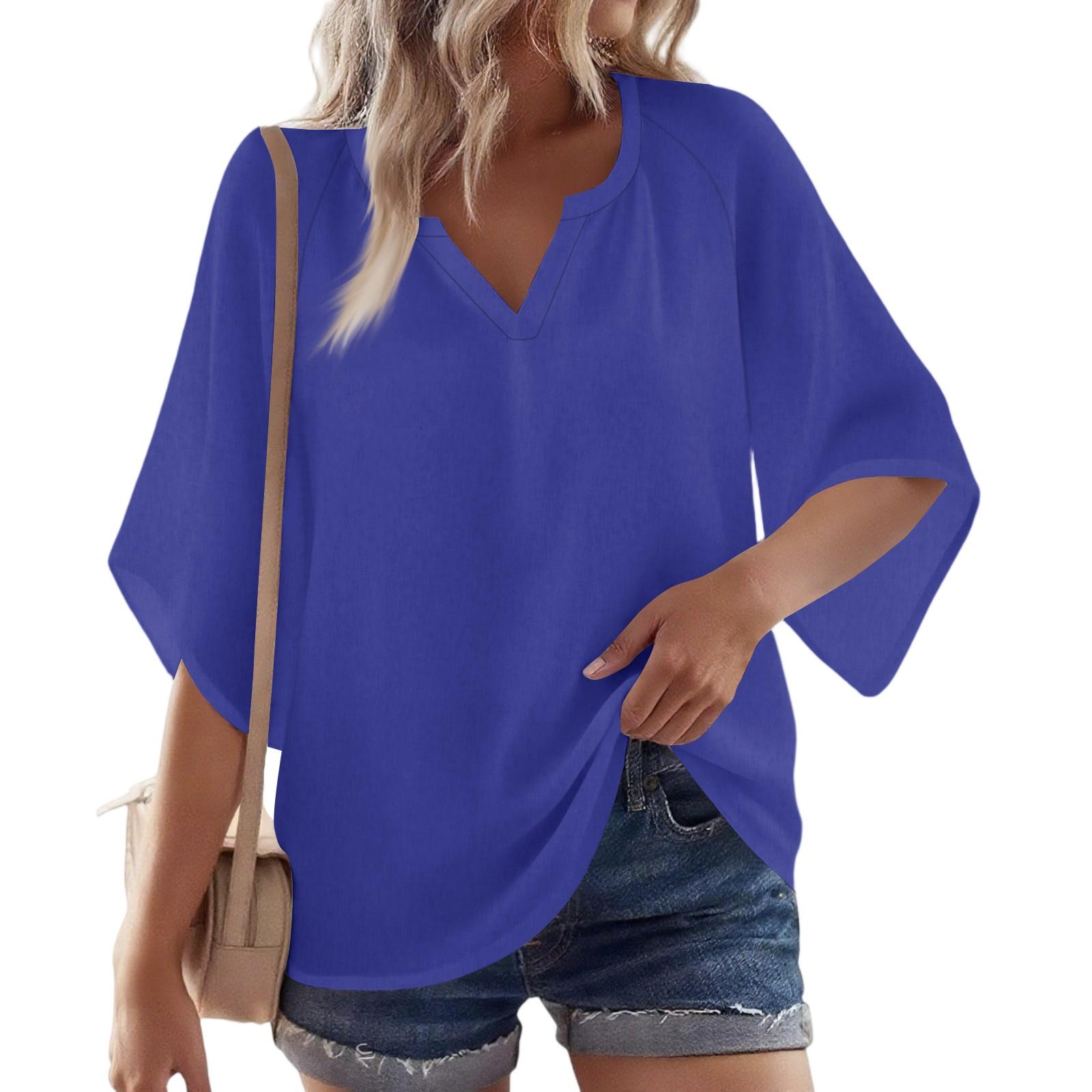 

Женская рубашка с рукавом 3/4, V-образным вырезом, однотонная, повседневная, свободная туника S фиолетовый