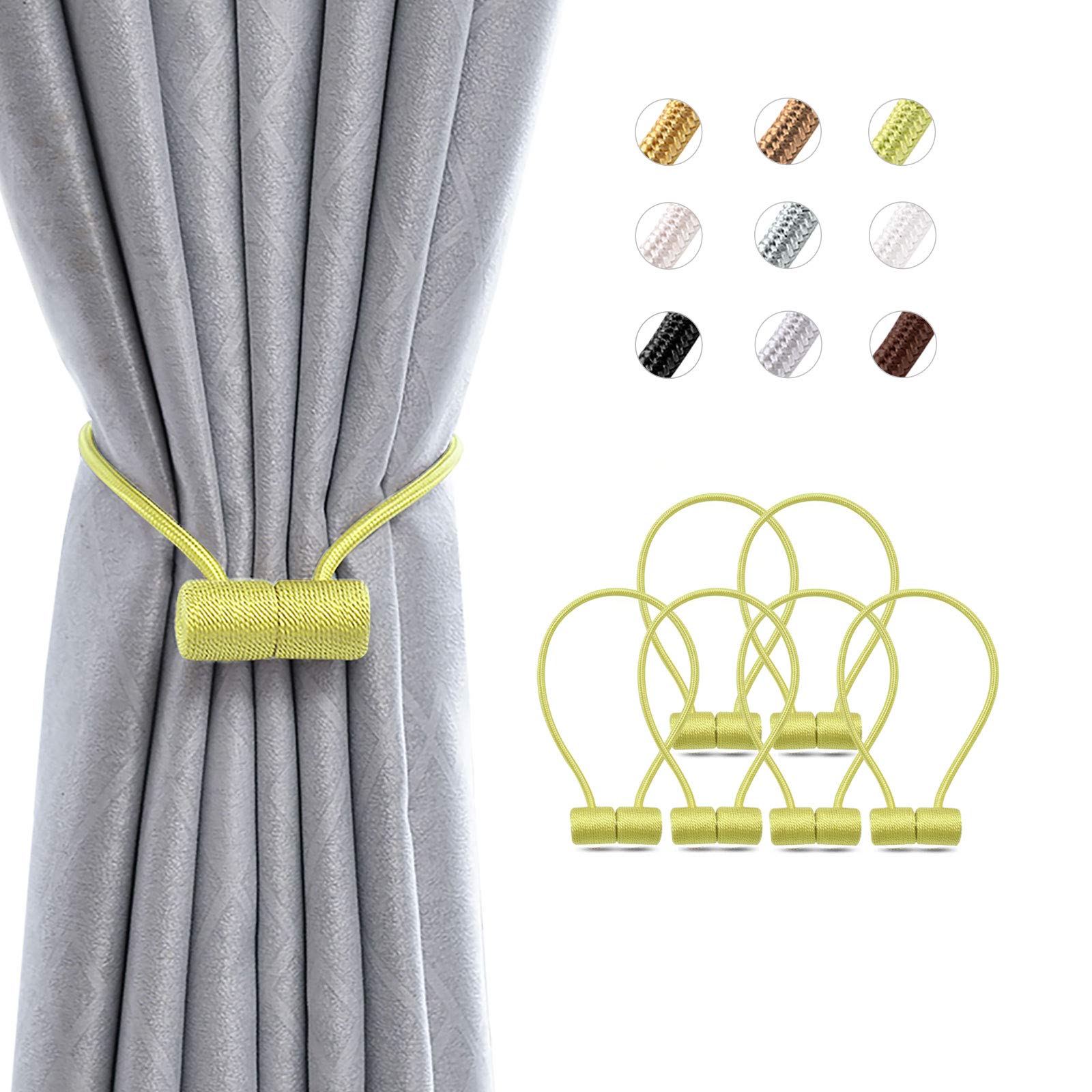 Набор из 6 зеленых веревочных кистей, Магнитные кисти для штор, Стильные держатели для штор, Крепления для штор, Декоративные аксессуары для штор