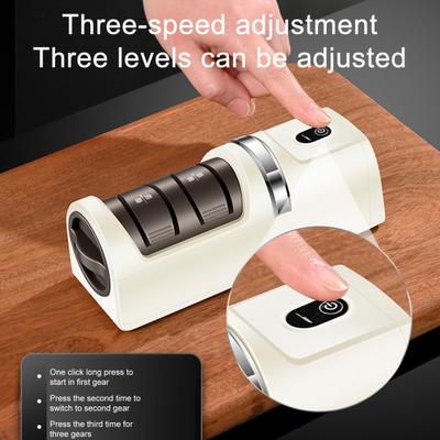 Electric Knife Sharpener Quick Sharpening Polishing Double Sided Knife Sharpener Anti-Slip Base Three-Speed Adjustment Household Knife Sharpener