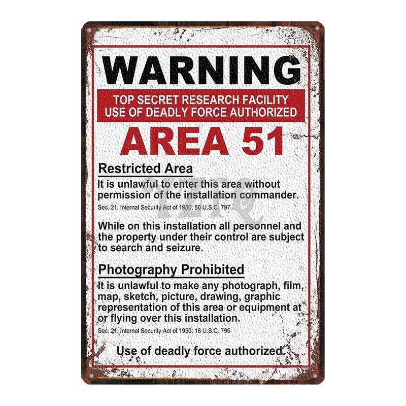 Area 51 Warninng No Trespassing  Retro Metal Sign  Wall kitchen  Home Art Vintage Decor Metal Poster 30X20CM DU-2853