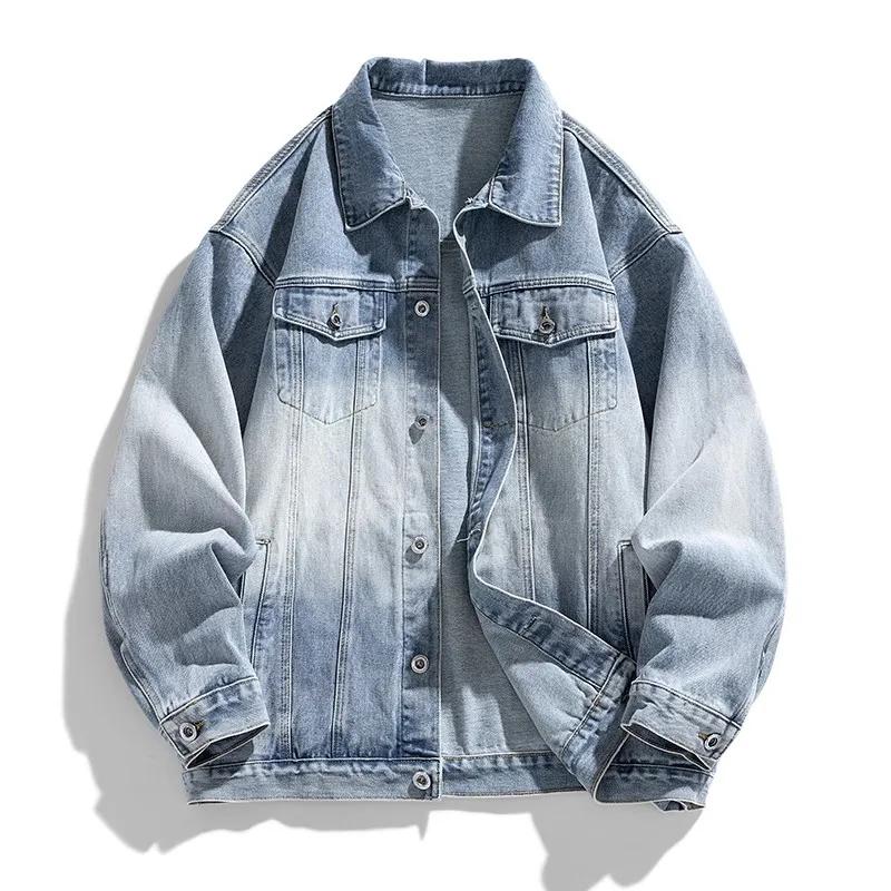 

Spring Autumn Men s Denim Jacket Vintage Loose Turn Down Collar Jean Outwear Coat Men Fashion Couple Streetwear Denim Jacket M светло-синий