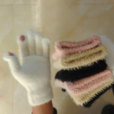 Autumn and Winter Mink Fur Fingerless Gloves Thickened Warm Exposed Two-hand Knitted Gloves Touch Screen Fingerless Women's Plush Gloves