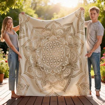 1 Pieza Tapiz Manta Bohemio Flor de la Vida Mandala Para Decoración del Hogar Dormitorio Sala de Estar Boho Manta Suave para Tirar