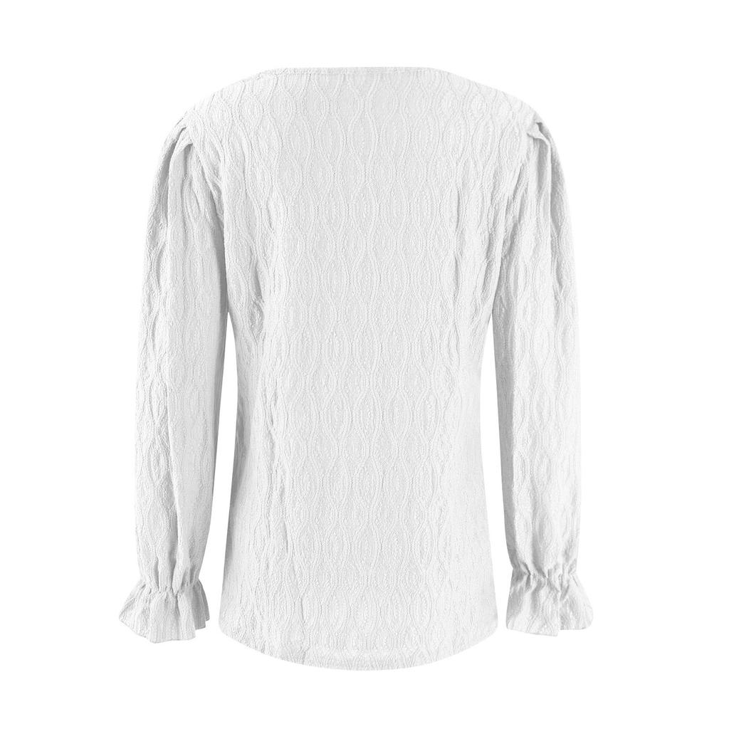 Women's Casual And Fashionable Solid Color Round Neck Trumpet Sleeve Long Sleeved Top