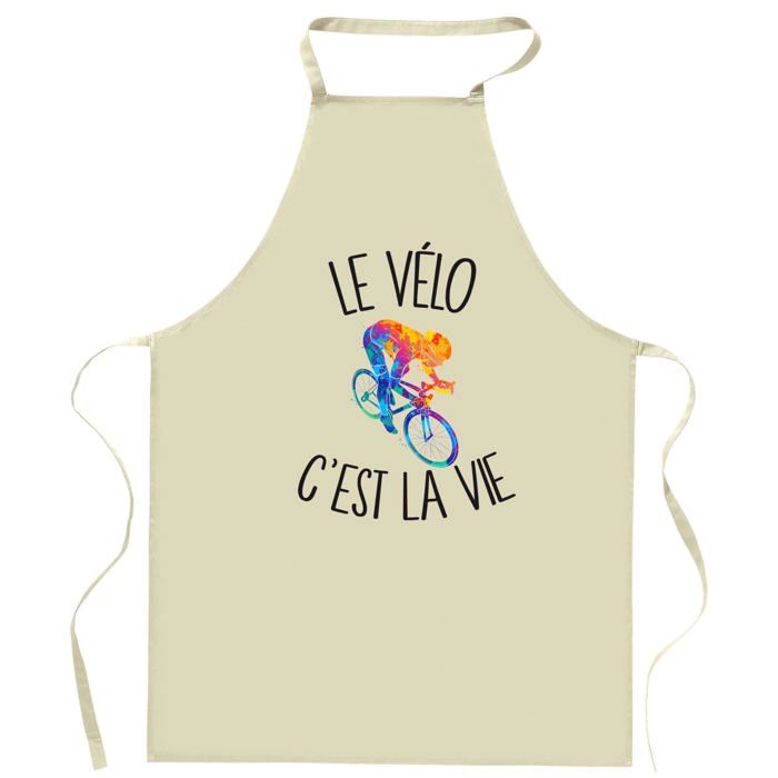 Tablier de cuisine - Vélo C'est la vie - Coton épais - Impression en Bretagne - Liens ajustables