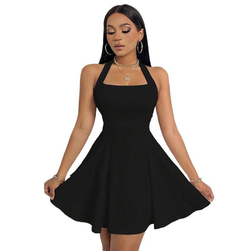 A New Women's Sexy Off-the-neck Backless Cinched-waist A-line Skirt Dress