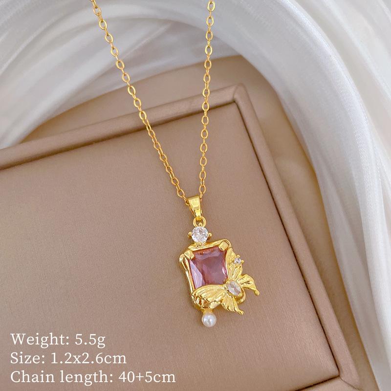 Жемчужная Бабочка Циркон Легкая Роскошь Темперамент Великолепное Полностью Алмазное Ожерелье Женская Универсальная Цепочка на Ключицы Титановая Стальная Цепочка