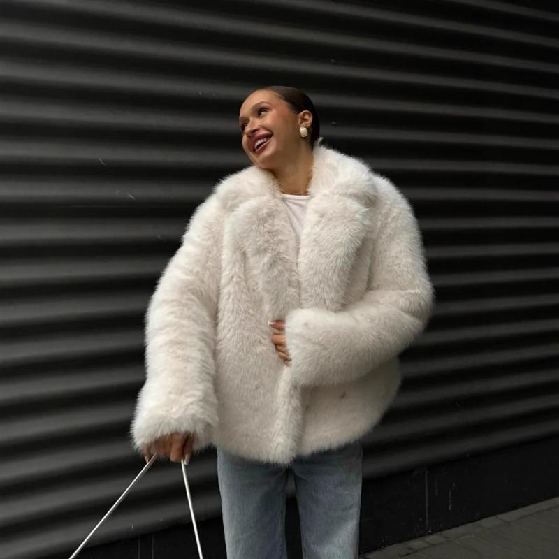 Winter warm imitation fur coat white suit collar fur coat fashion temperament fox fur coat women