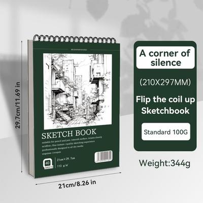 Premium 40 Sheets A4 Coil Sketchbook Spiral Bound 110gsm Thick Drawing Paper Eco-Friendly Acid Free Artist Sketch Pad Students