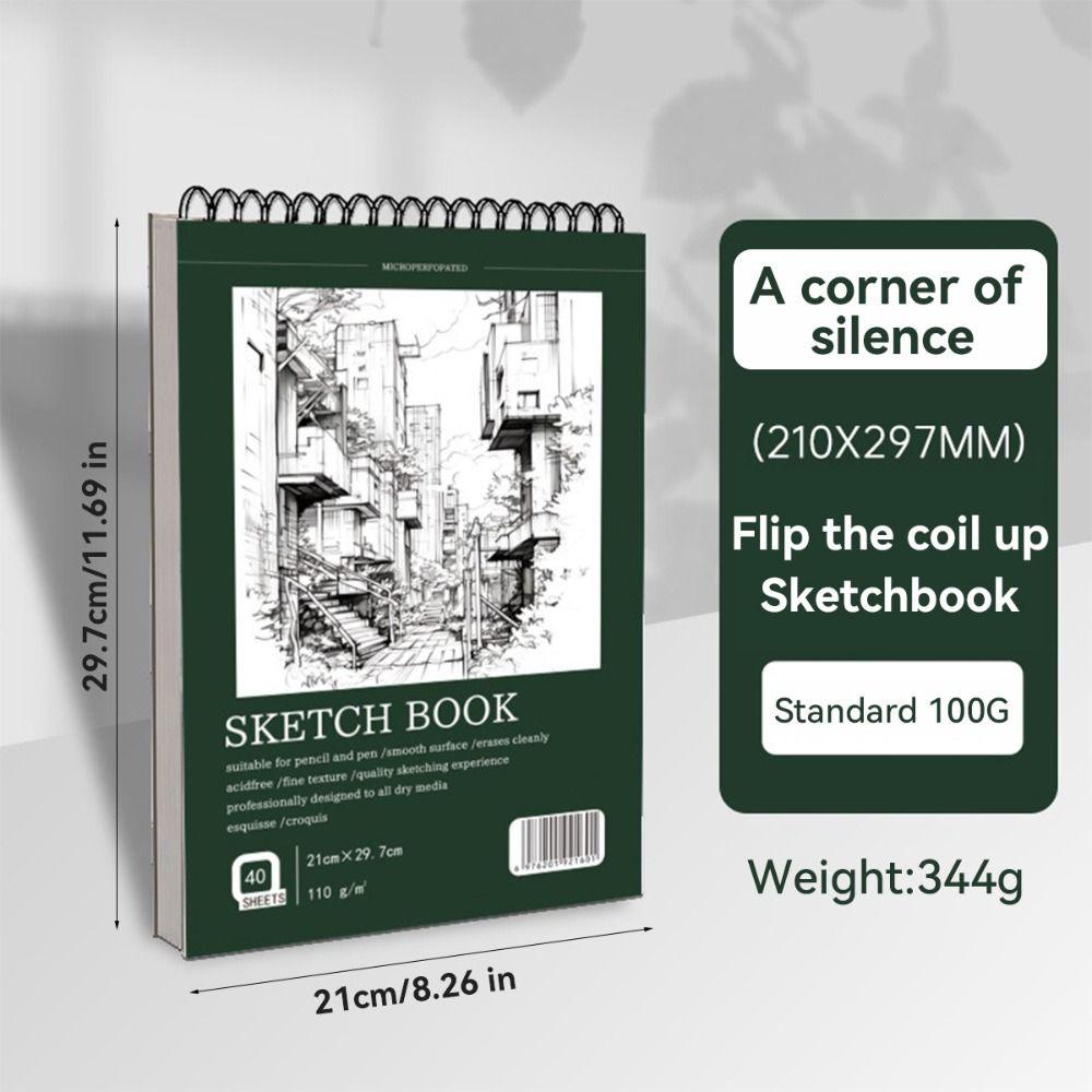 Spiral Bound A4 Coil Sketchbook 110gsm Artist Sketch Pad Retro Thick Drawing Paper Oil Painting