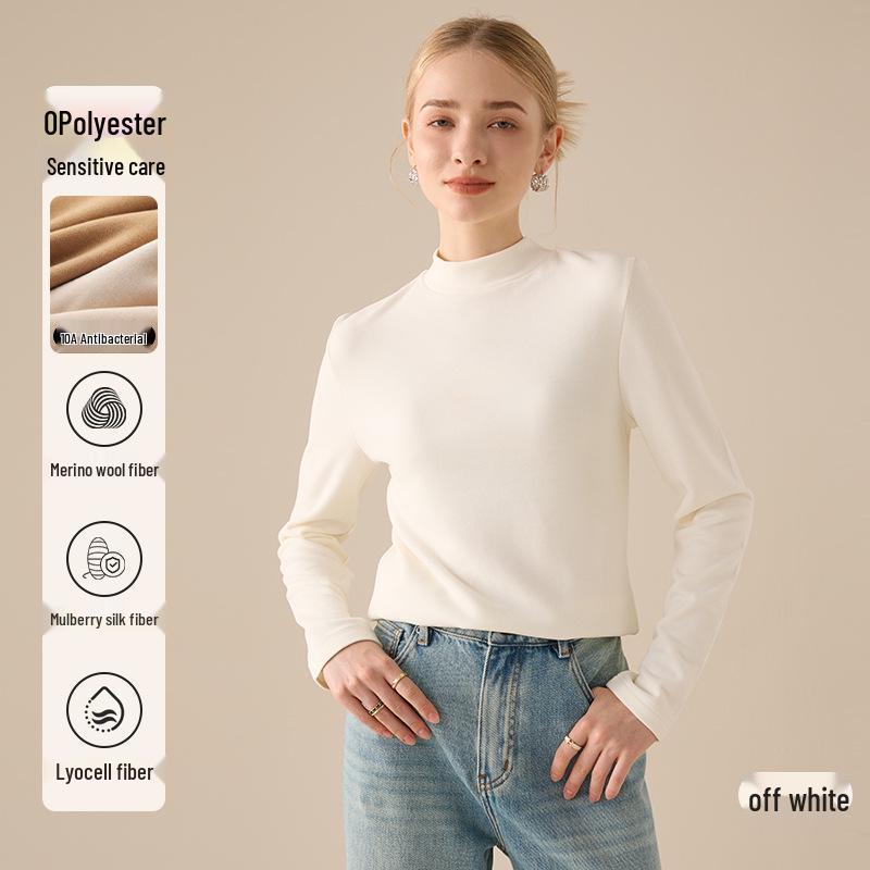 Women's Lyocell Silk Wool Blend Half-Neck Warm Top - Autumn/Winter Style