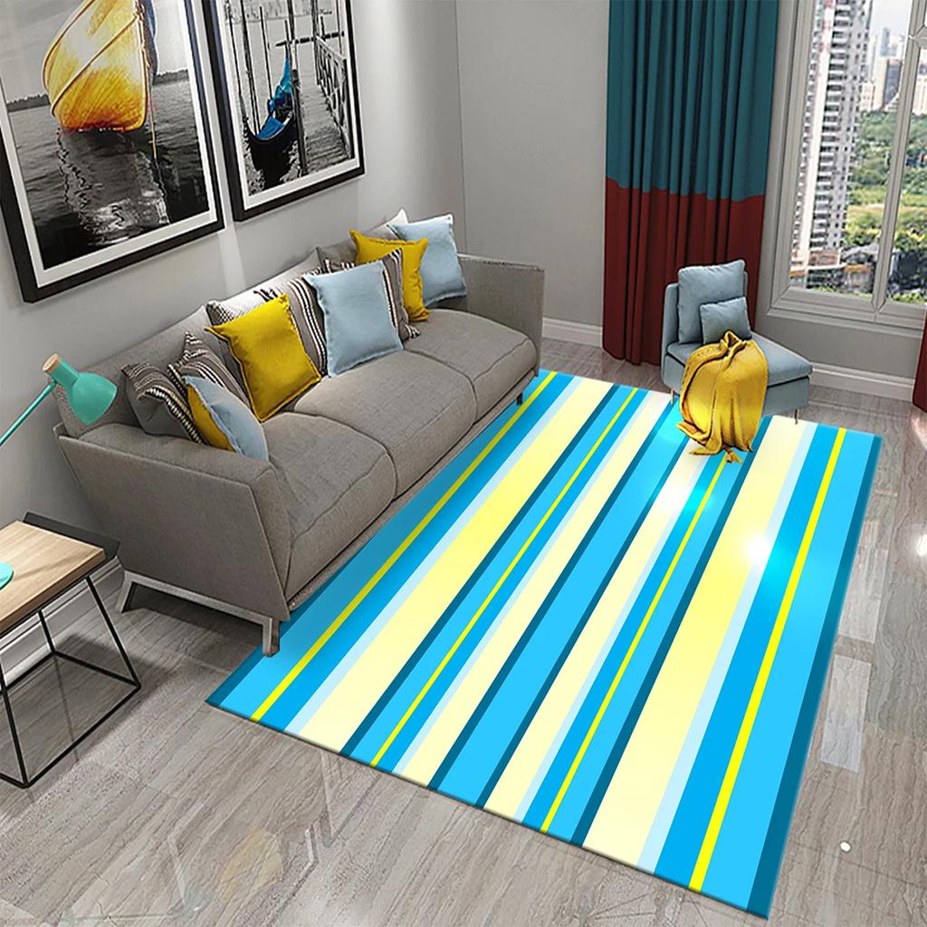 Retro Color Striped Waves Carpet for Living Room Sofa Floor Rug Bedroom Simplicity Decor Floor Rugs Bathroom Non-slip Area Mats