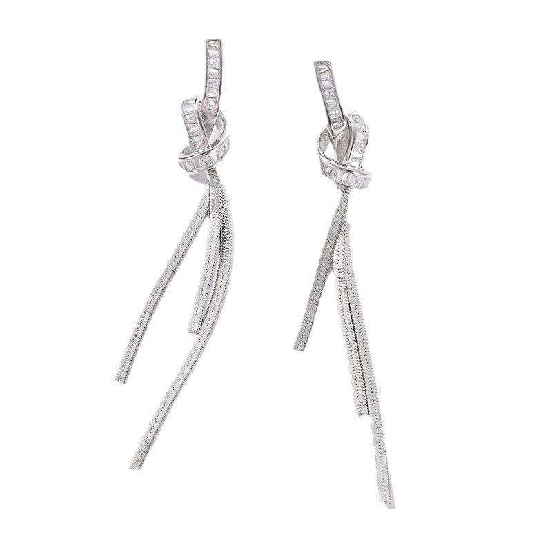 2024 New Silver Knotted Long Tassel Earrings: Elegant High-End Style for Women