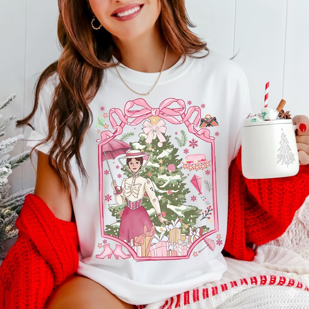 Happy Christmas Mary Poppins Comfortable Bow Shirt All Seasons Unisex Cotton Tshirt S