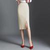 2021 Women's High-Waist Knitted Wool Skirt: Autumn/Winter, Thick, Long, Slim Fit, with Slit