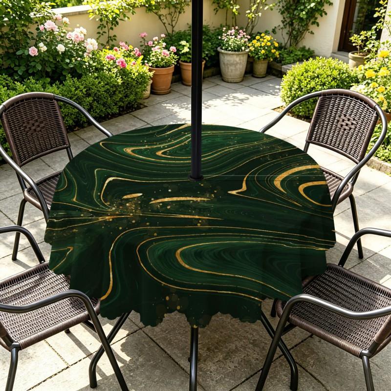 Outdoor Round Tablecloth With Umbrella Hole Waterproof Oil-Resistant Patio Dining Cover Deck Garden Terrace
