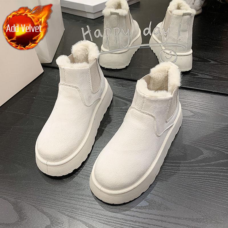 Plush Platform Ladies Shoes Large Size Warm Round Toe Women's Snow Boots Y2k Trend 2025 Fashion Chic and Elegant Booties Sale