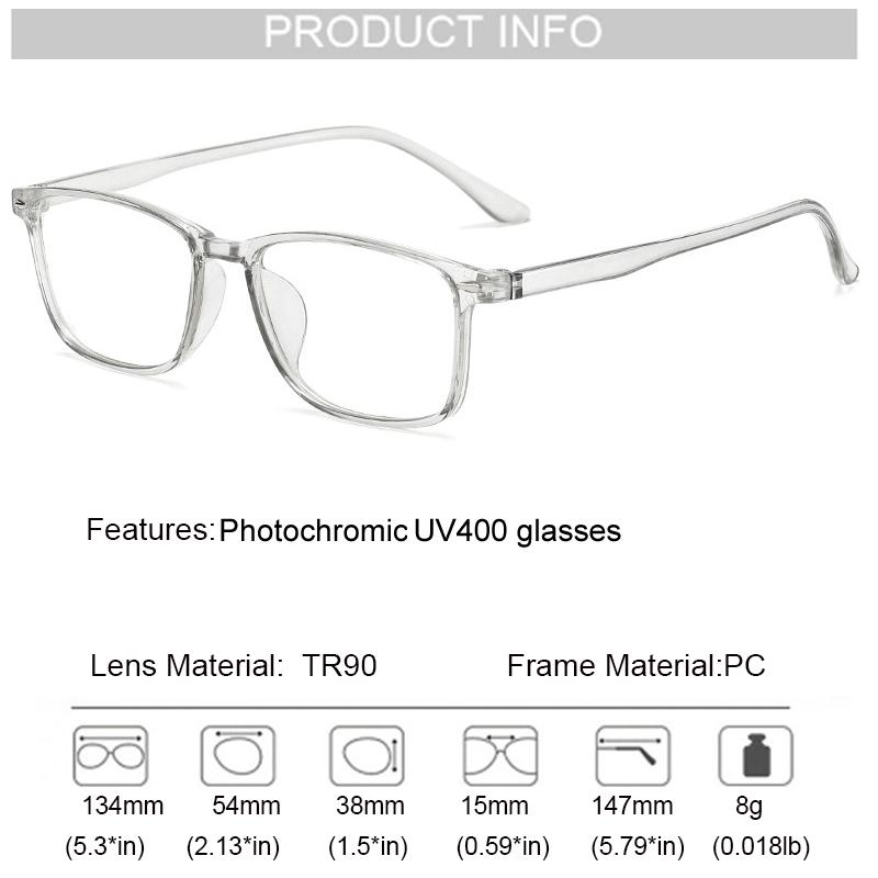 Women Men Photochromic Glasses Chameleon Change Color Rectangle Goggles 0 -0.5 -1.0 -1.5 -2.0 To -6.0