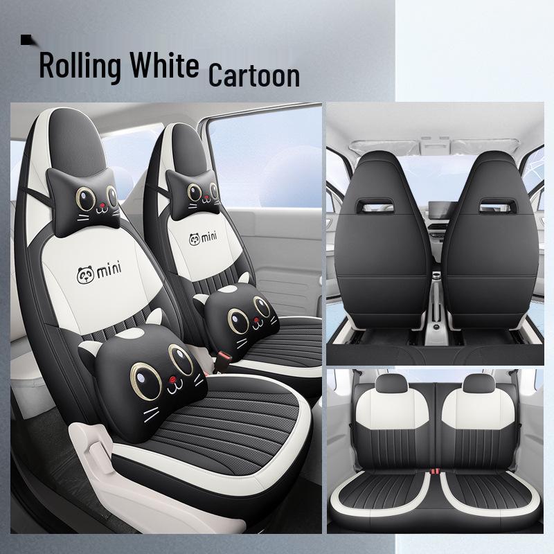 Panda Mini Cartoon Leather Car Seat Cover - Full Surround, Fits 23 Models, Cute Design