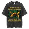 The Horrors Are Never Ending Yet I Remain Silly T-shirt Funny Japanese Style Frog Retro Washed T Shirt Men's Oversized Tees Tops