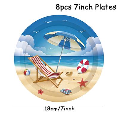 Tropical Summer Beach Theme Disposable Party Cutlery Set Outdoor Camping Birthday Anniversary Celebration Decoration Supplies