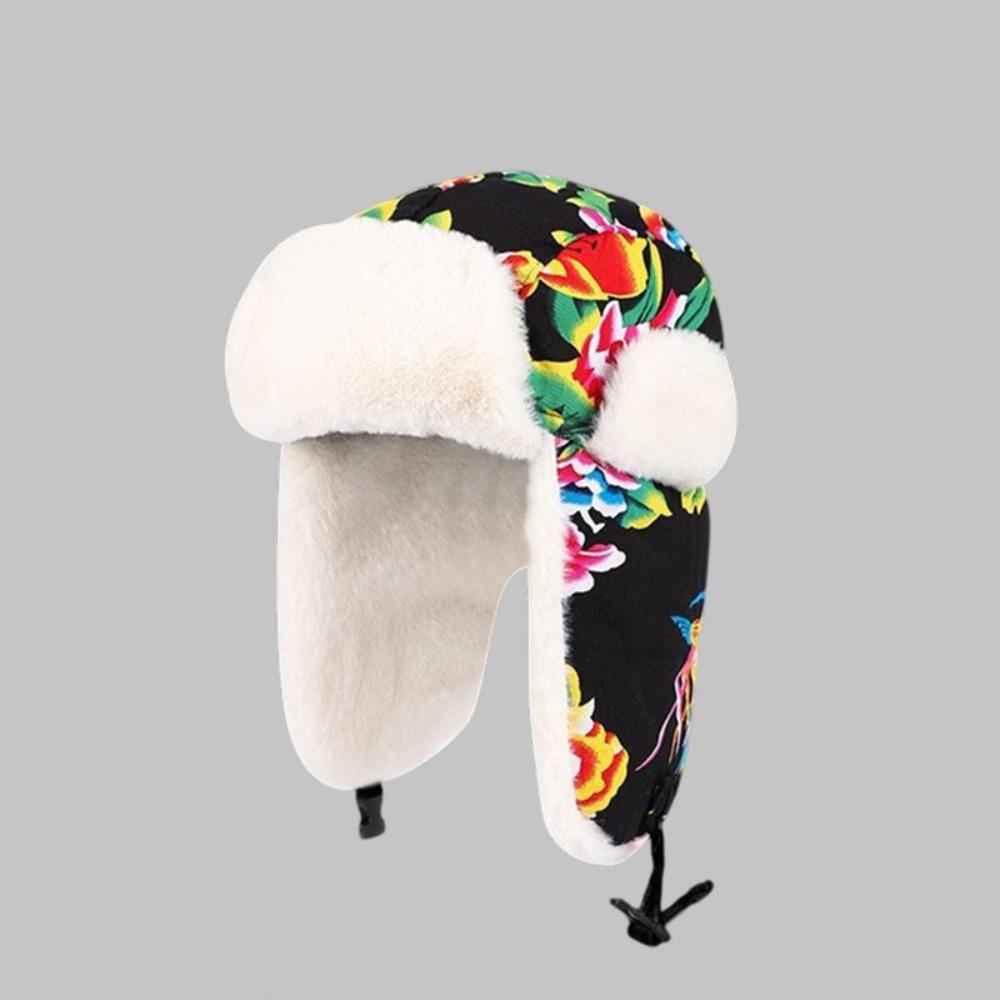 Fashion Winter Warm Ear Protection Hat Flower Cloth Retro Ethnic Style Lei Feng Hat Thickened Cold Hat For Women