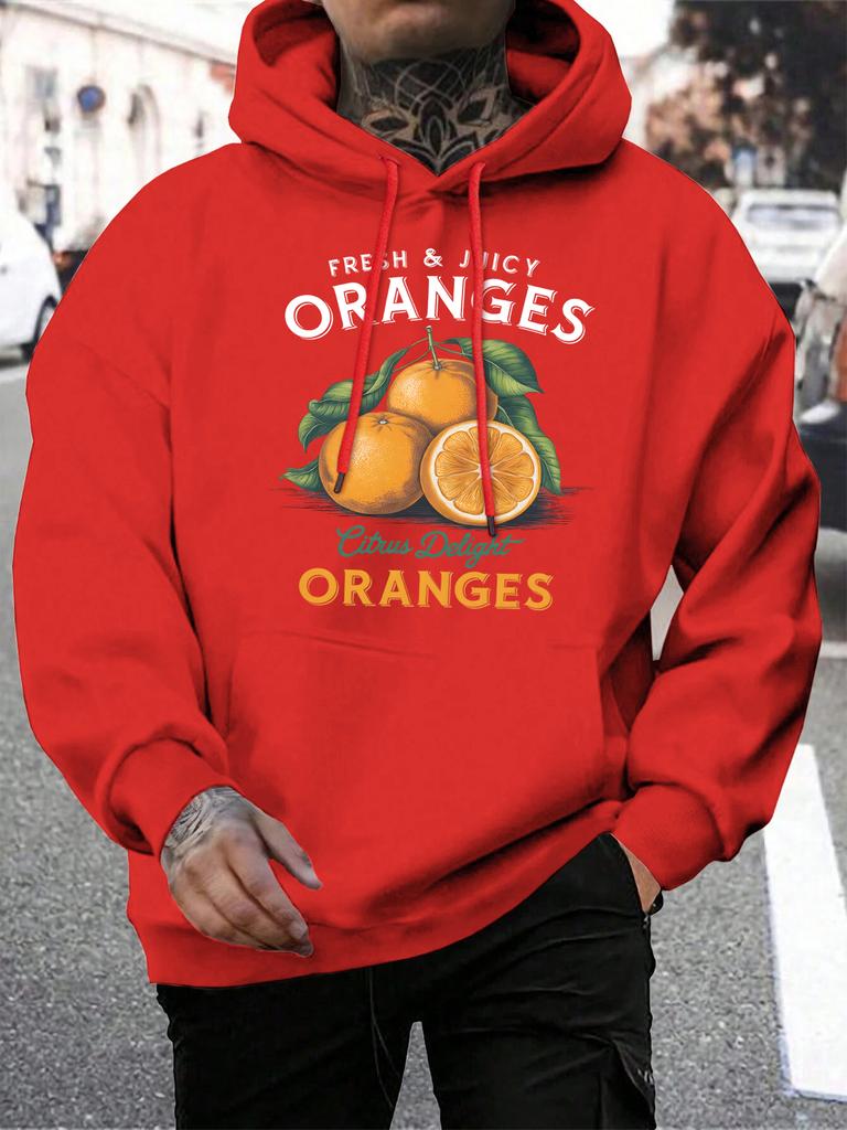 Fresh Juicy Oranges Fruit Printing Hoodiy Men Loose Pocket Hoodies Casual All-Match Clothes Fleece Comfortable Pullovers