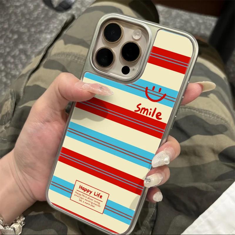 Red, yellow and blue striped smiley face for iPhone Apple 17/16 mobile phone case 15pro matte PC13 simple 14 hard