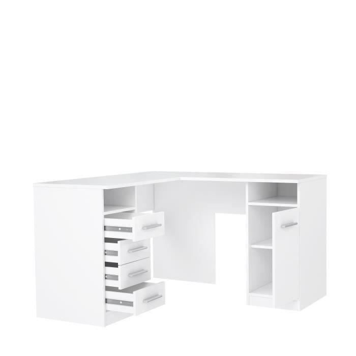 TOLEDE Corner Desk 1 Door 4 Drawers - White Paper Decor - L 125 X D 125 X H 75 Cm