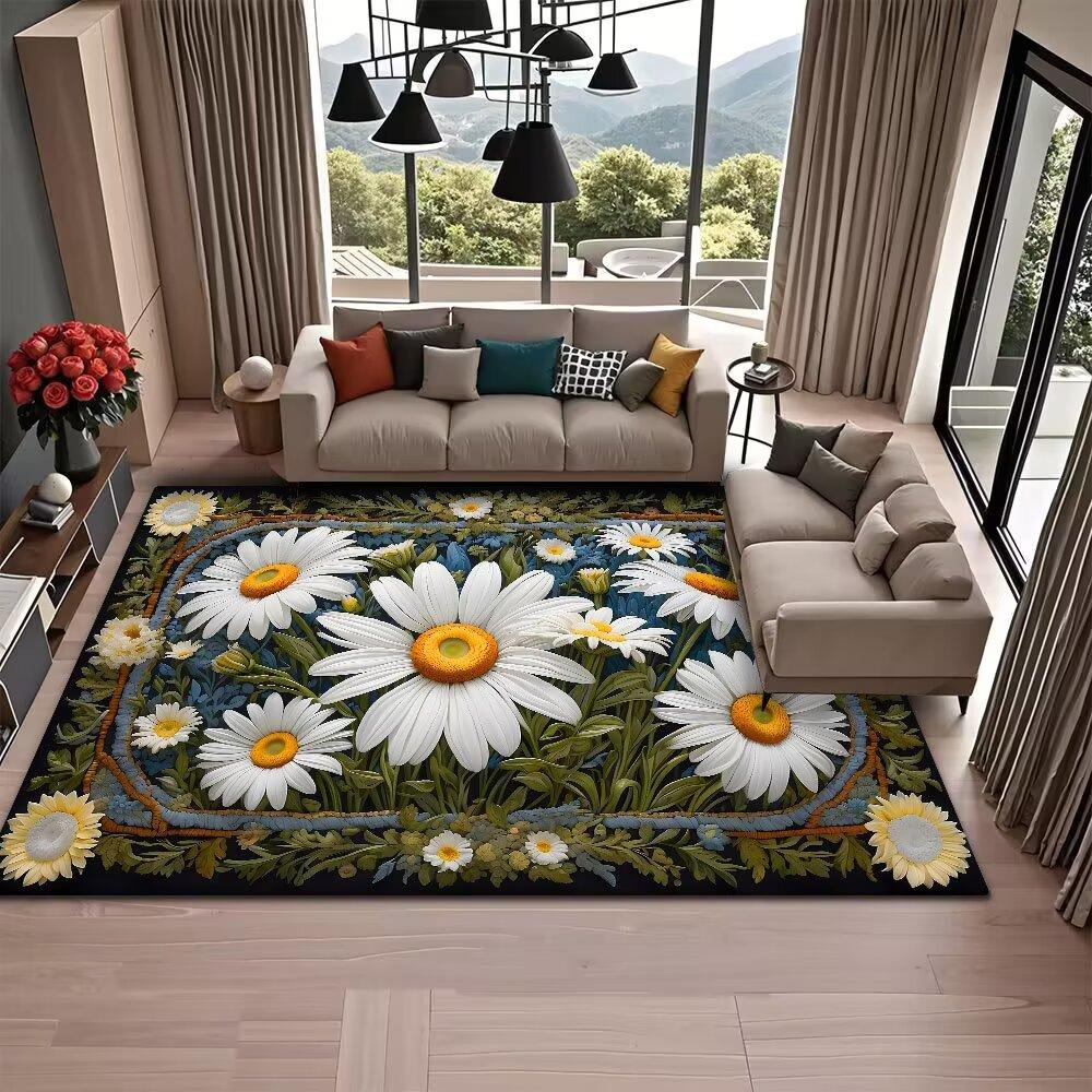 American Style Retro Flower Living Room Carpet Sunflower Decoration Coffee Tables Fluffy Rugs Dining Room Aesthetic Floor Mat