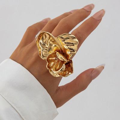 European and American Cross-Border Ins Style Design Metal Three-Dimensional Flower Ring Personality Pleat Petal Open Ring Ring