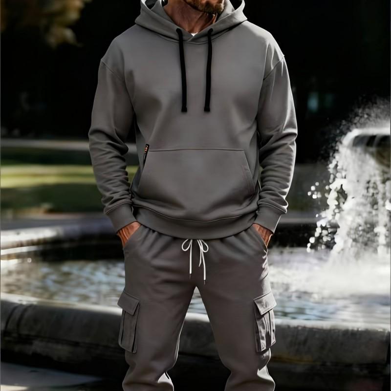 Mens Fleece Hoodie Tracksuit Set Casual Winter Jogging Suit